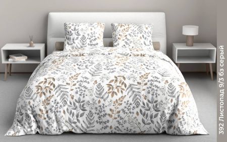 КПБ Бязь "Бояртекс" диз. № 392 Листопад, 9/3 Вид, б/з серый (N)